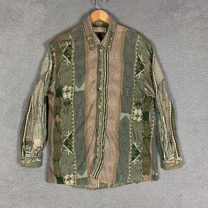 COOGI Green and Brown Patterned Casual Button Down Shirt